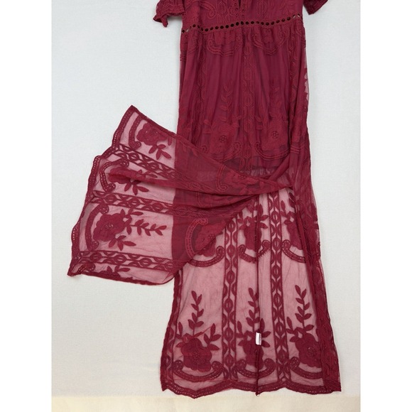 Eleter Dress Womens L Burgundy Lace Maxi Romantic Boho Fairy Whimsy Goth Witchy - Picture 14 of 16